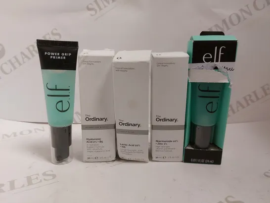 5 ITEMS TO INCLUDE THE ORDINARY HYALURONIC ACID, LACTIC ACID AND ELF PRIMER