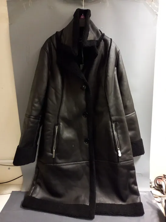 RUTH LANGSFORD LONG COAT IN BLACK - SIZE 14