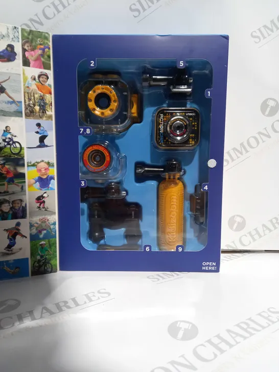 BOXED VTECH KIDIZOOM ACTIONCAM WITH HD VIDEO SUPPORT , COLOUR LCD SCREEN , 2.5 HOURS OF RECORDING TIME