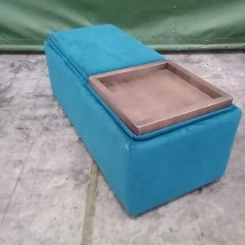 QUALITY THE LOUNGE CO DESIGNER RECTANGULAR FOOTSTOOL WITH STORAGE - TEAL FABRIC 