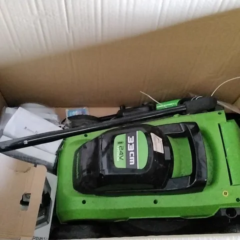 BOXED USED GREENWORKS CORDLESS LAWN MOWER 24V 33CM