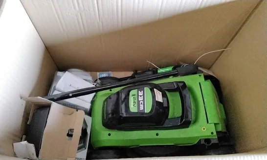 BOXED USED GREENWORKS CORDLESS LAWN MOWER 24V 33CM