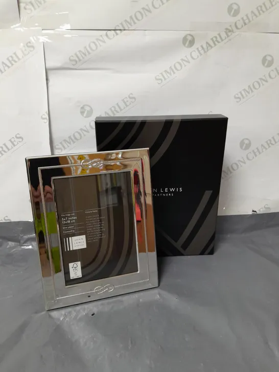 BOXED JOHN LEWIS 5" X 7" SILVER PLATED PHOTO FRAME - COLLECTION ONLY