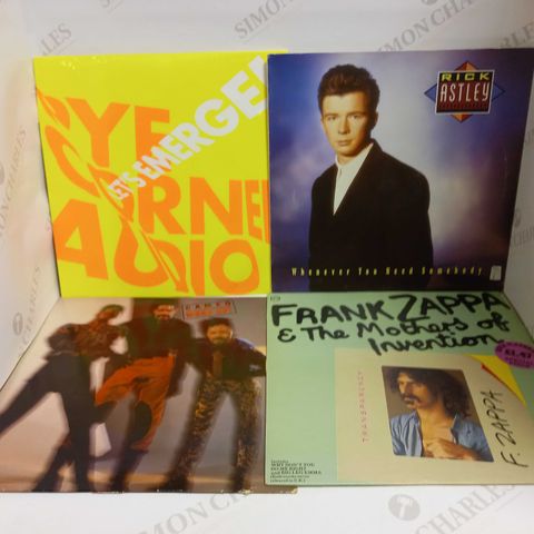 LOT OF APPROXIMATELY 12 ASSORTED VINYLS RECORDS, TO INCLUDE FRANK ZAPPA, RICK ASTLEY, PYE CORNER AUDIO, ETC