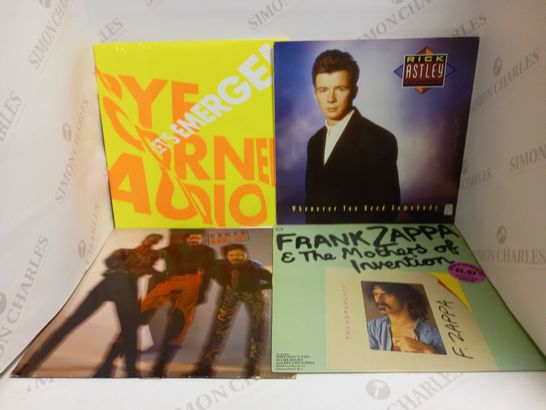 LOT OF APPROXIMATELY 12 ASSORTED VINYLS RECORDS, TO INCLUDE FRANK ZAPPA, RICK ASTLEY, PYE CORNER AUDIO, ETC