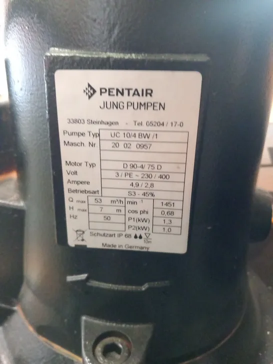 PENTAIR JUNG PUMPEN UC 10/4 BWE /1 SEWAGE LIFTING STATION