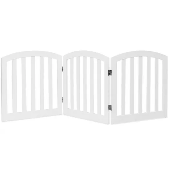 BOXED COSTWAY 3 PANEL WOODEN FOLDING PET GATE EXPANDABLE DOG PUPPY SAFETY FENCE FREESTANDING - WHITE