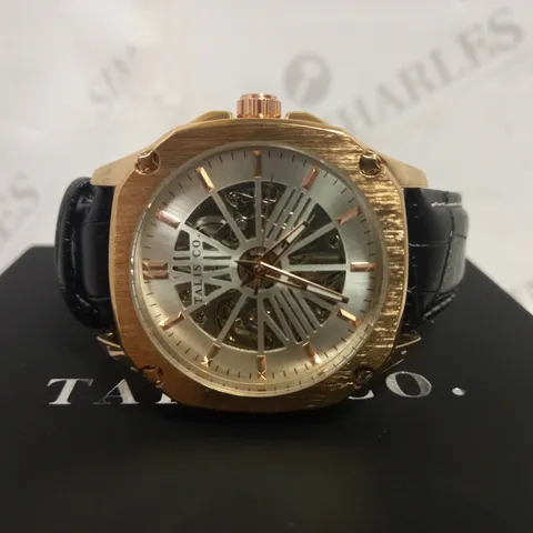 TALIS CO PART SKELETON LEATHER STRAP WATCH