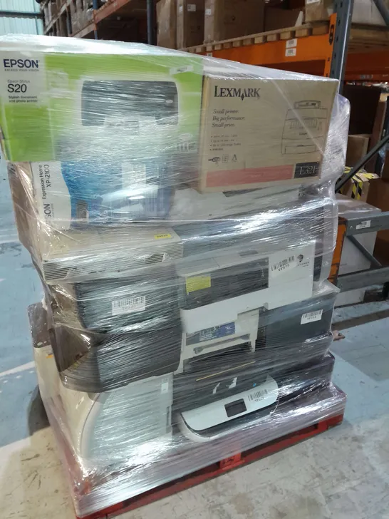 PALLET OF APPROXIMATELY 35 ASSORTED ESPON WF-3620 PRINTERS , HP PRINTERS AND BROTHER FAX 1360 , ETC - COLLECTION ONLY 