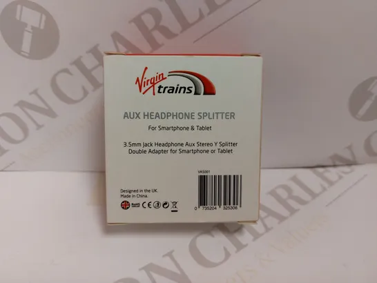 BOX OF APROX 10 VIRGIN TRAINS AUX HEADPHONES SPLITTERS 3.5MM	