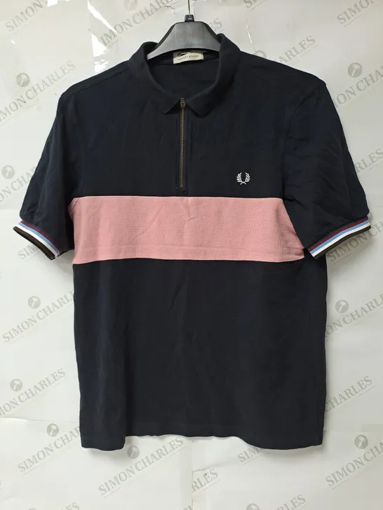 FRED PERRY ZIP UP METAL POLO SHIRT - LARGE