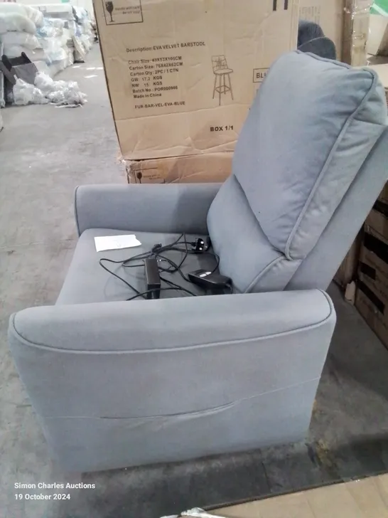 QUALITY DESIGNER GREY FABRIC UPHOLSTERED ELECTRIC RECLINER CHAIR