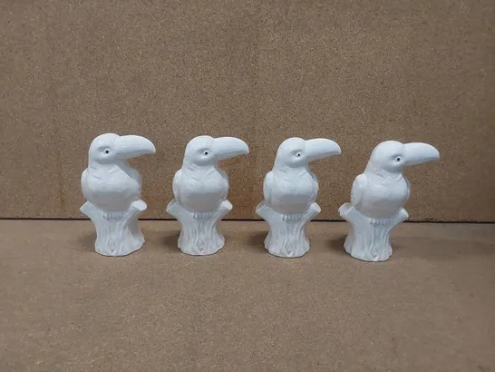 SET OF 4 WHITE PARROT ORNAMENTS 