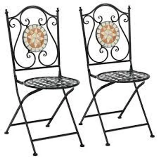 BOXED COSTWAY 2 PIECES FOLDING MOSAIC DINING CHAIR SET WITH BACKREST