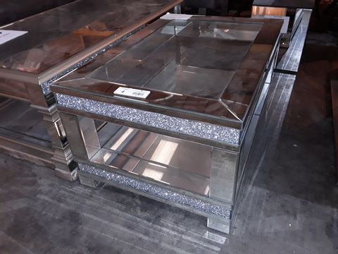 DESIGNER MIRRORED RECTANGULAR COFFEE TABLE WITH GLITTER DECORATION