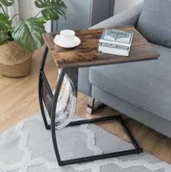 BOXED COSTWAY C-SHAPED VINTAGE END TABLE WITH SIDE POCKET AND METAL FRAME