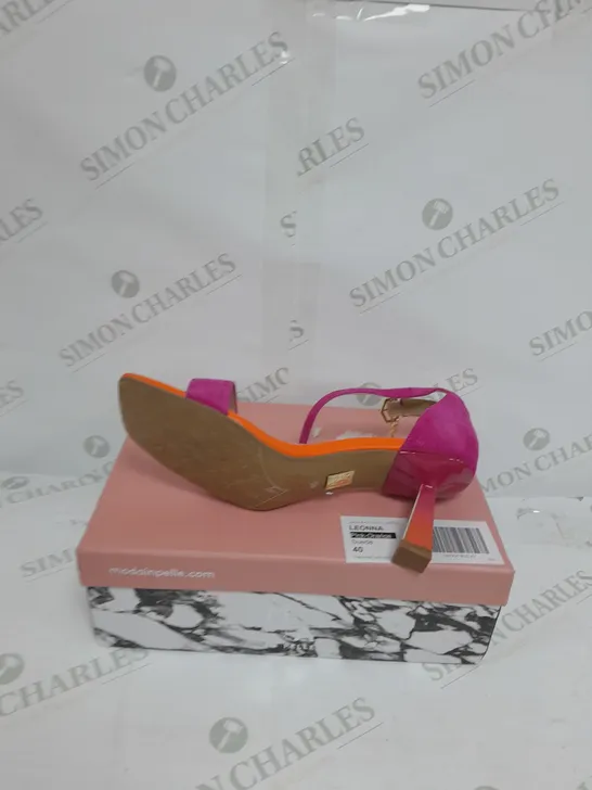 BOXED PAIR OF MODA IN PELLE PURPLE & ORANGE OPEN TOE HIGH HEELS - SIZE 7