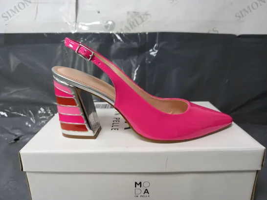 BOXED MODA IN PELLE DINELLA PINK METALLIC LEATHER HIGH HEELS - SIZE 7