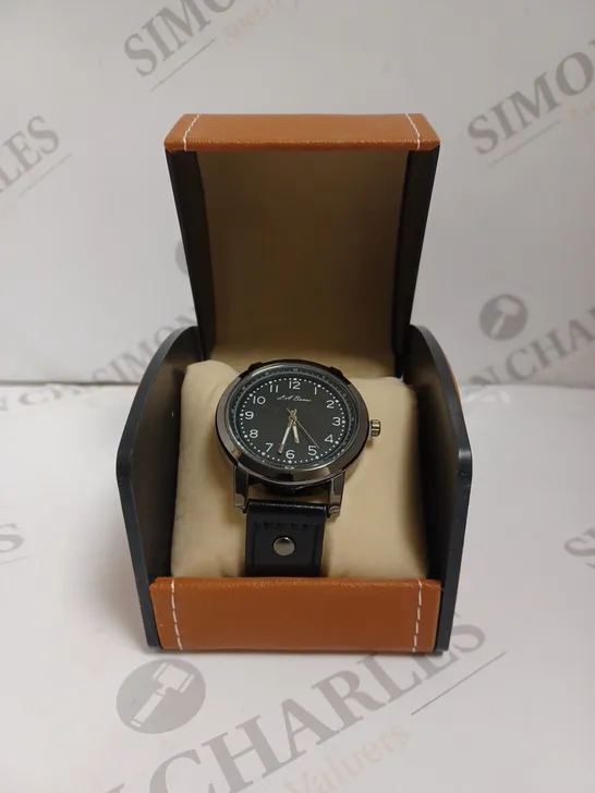 BOXED LA BANUS LUXURY MENS FIELD WATCH - 3ATM WATER RESISTANT - STAINLESS STEEL - LEATHER STRAP 