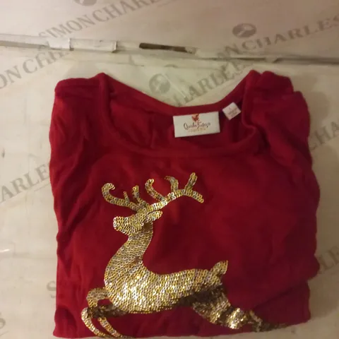 SEQUIN REINDEER RUBY RED TOP SIZE LARGE