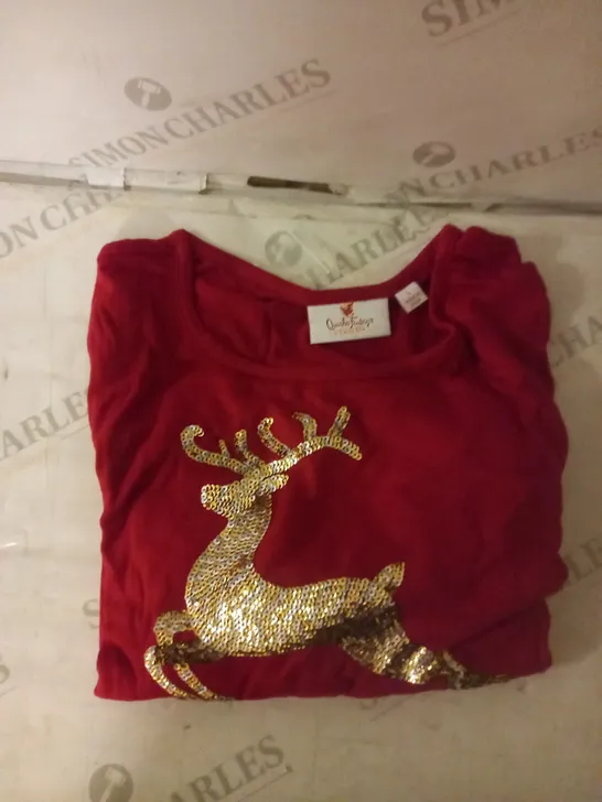 SEQUIN REINDEER RUBY RED TOP SIZE LARGE