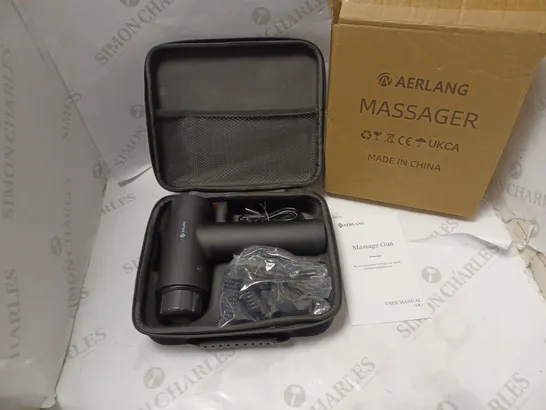 BOXED AERLANG MASSAGE GUN WITH CARRY CASE, ACCESSORIES, USB CABLE AND USER MANUAL