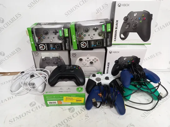 ASSORTMENT OF THIRTEEN XBOX CONTROLLERS INCLUDING WIRED AND WIRELESS