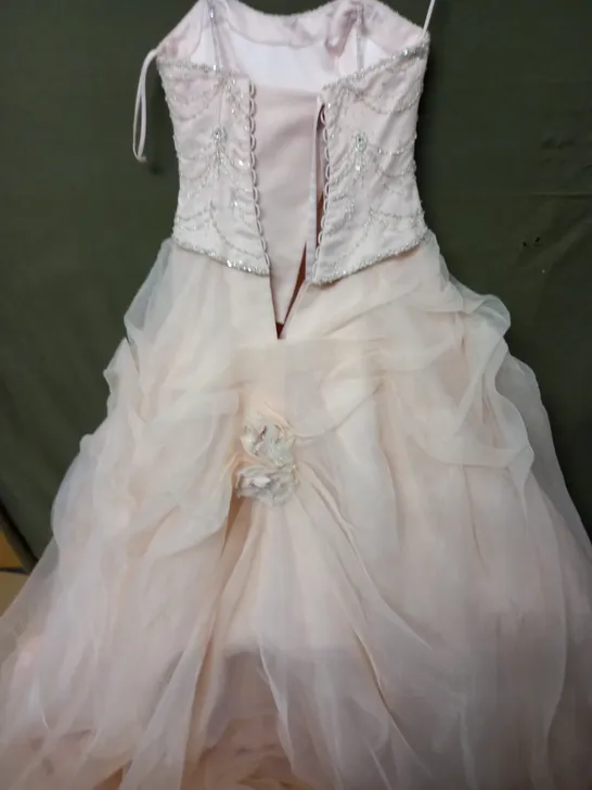 RONALD JOYCE PINK EMBELLISHED WEDDING DRESS - UK 12