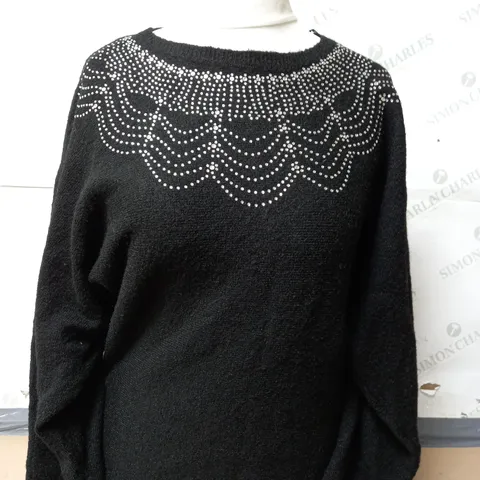 MONSOON EVIE EMBELLISHED JUMPER IN BLACK SIZE MEDIUM 