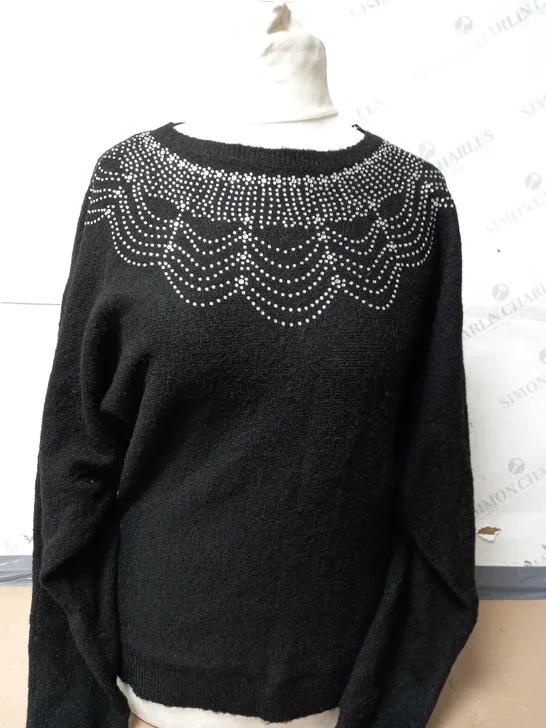 MONSOON EVIE EMBELLISHED JUMPER IN BLACK SIZE MEDIUM 