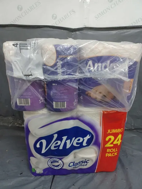 APPROXIMATELY 30 TOILET ROLLS TO INCLUDE ANDREX & VELVET