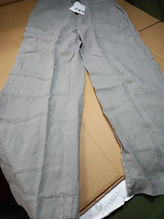 ZARA GREY LINEN STYLE TROUSERS - LARGE