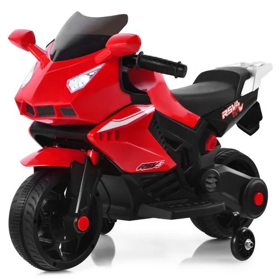 BOXED COSTWAY KIDS ELECTRIC RIDE ON MOTORCYCLE WITH 2 TRAINING WHEELS - RED