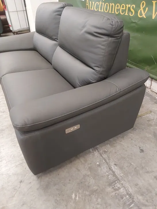 DESIGNER PAVILION LEATHER 3 SEATER POWER RECLINER SOFA - GREY