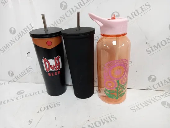 APPROXIMATELY 3 COTTON ON ITEMS INCLUDING LARGE ORANGE WATER BOTTLE AND 2 DRINKING FLASKS WITH STRAWS