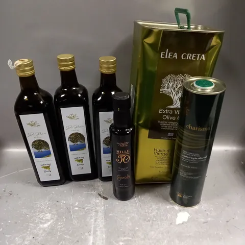 APPROXIMATELY 5 ASSORTED FOOD & DRINK ITEMS TO INCLUDE - DON PRATELLI EXTRA VIRGIN OLIVE OIL - ELEA CRETA EXTRA VIRGIN OLIVE OIL - CHARISMA EXTRA VIRGIN OLIVE OIL - ETC - COLLECTION ONLY