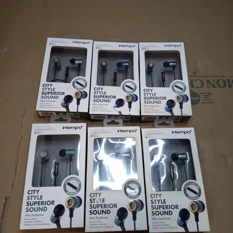 BOX OF 6 INTEMPO CITY STYLE ALLOY EARPHONES  