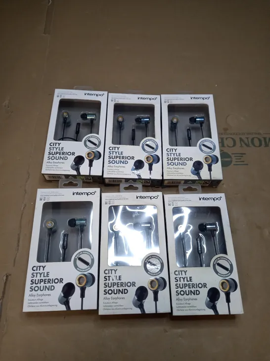 BOX OF 6 INTEMPO CITY STYLE ALLOY EARPHONES  