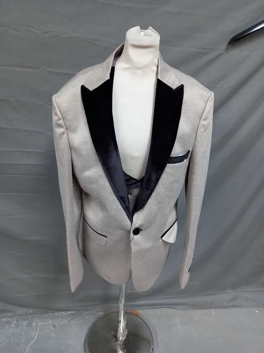 3PCE SUIT INCLUDING SHIRT AND TIE IN TAUPE AND BLACK SIZE 50/15 JACKET AND 44 WAIST TROUSERS