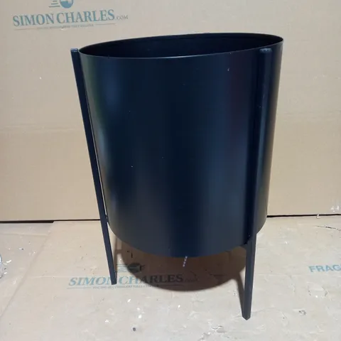 large gun metal grey planter on black frame