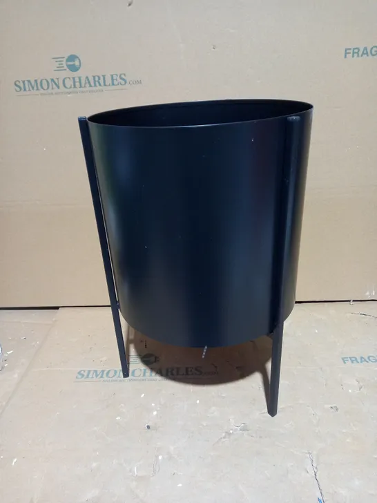 large gun metal grey planter on black frame