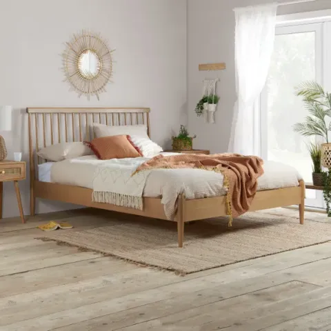 BOXED SCANDI SPINDLE BED OAK (3 BOXES COMPLETE)