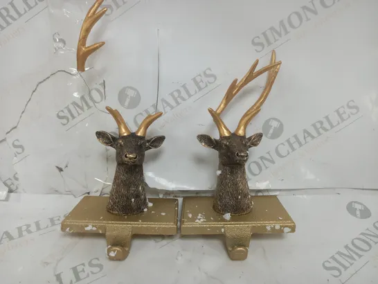 BOXED SET OF TWO ALISON CORK ANIMAL STOCKING HOLDERS - STAG