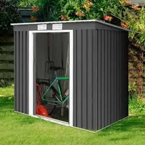 BOXED COSTWAY OUTDOOR METAL GARDEN STORAGE SHED WITH SLOPING ROOF - DARK GREY (2 BOXES)