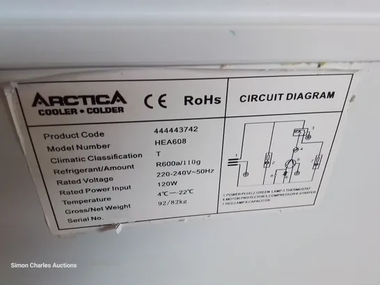 ARTICA CHEST FREEZER WHITE/STAINLESS TOP Model HEA608