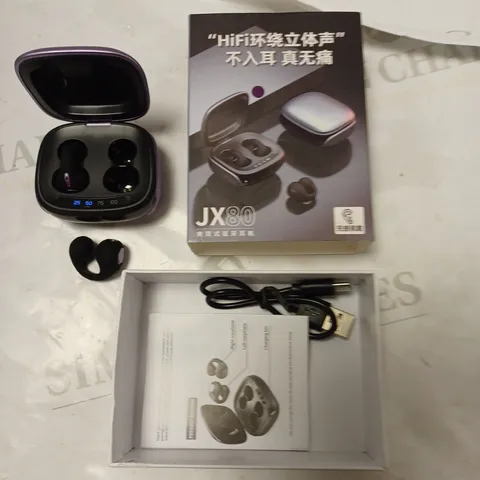 BOXED JX-80 TRUE WIRELESS STEREO EARPHONES WITH CHARGING DOCK, USB CABLE AND MANUAL