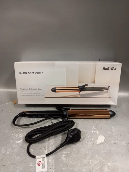 BOXED BABYLISS TITANIUM BRILLIANCE CURLS CURLING ROD IN BLACK/GOLD