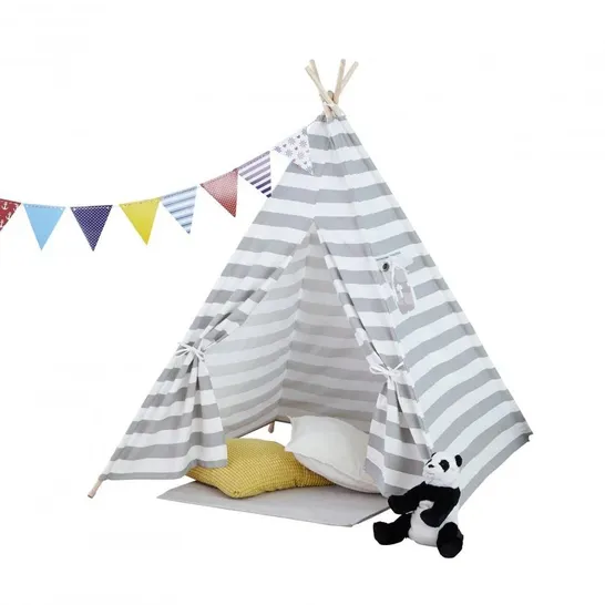 BOXED NEO GREY STRIPE CANVAS CHILDRENS INDIAN TENT TEEPEE (1 BOX)