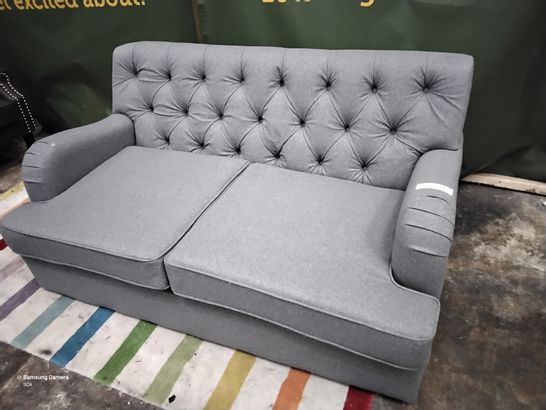 DESIGNER GREY BUTTONED BACK FABRIC METAL ACTION SOFABED 