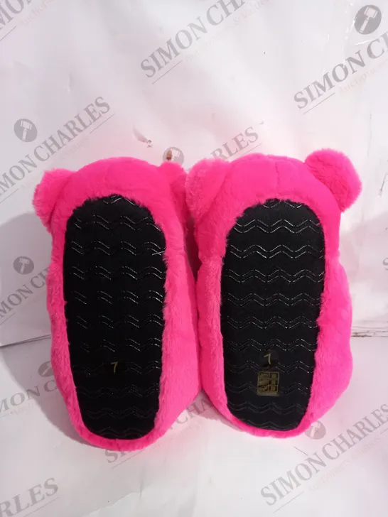 SHELN PINK TEDDY BEAR SLIPPERS - SIZE 7 